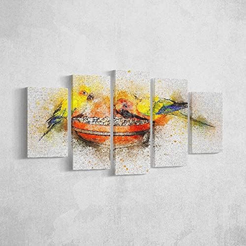 HM205PKNV-127 Parrots Picture - 5 Pieces - Animals - Per Living Room - Multi-Coloured Polyester Wood, 100 x 3 x 60 cm