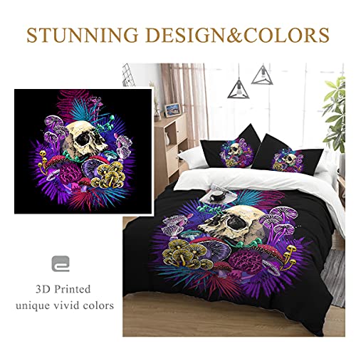 Dropshipful 3 Piece Skull Bedding Set With 1 Duvet Cover And 2 Pillowshams, Halloween Bedding Skull Gothic Comforter Cover Set, Soft Duvet Cover Bed Sets For All Season (Queen, 11) #TOP6
