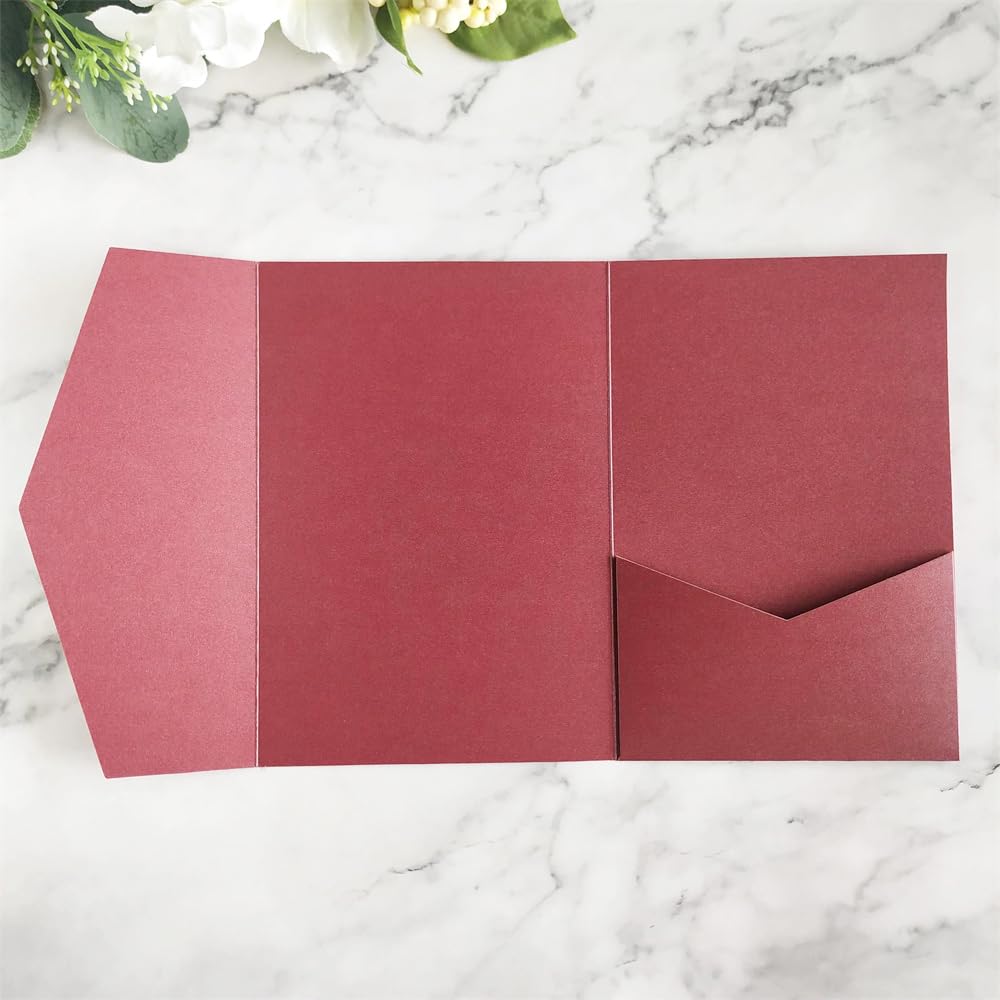 Burgundy Wedding Invitation Card Pocket Envelop For Marriage Bridal Shower Birthday 20 sets (burgundy)