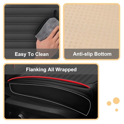 Image of Car Seat Cover for Chevy Equinox 2005-2026 Full Coverage Nappa Leather Car Seat Protector, Fashion Anti-Slip Waterproof Breathable Easy to Install, Auto Interior Accessories(Front Seat,Black&Red)