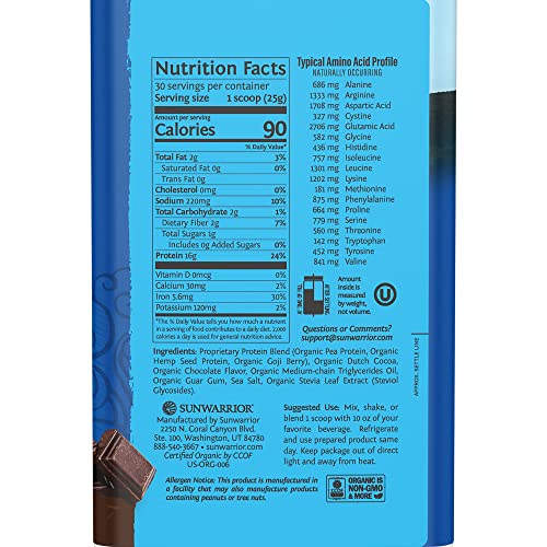 Sunwarrior Vegan Protein Powder Plant-Based Protein Organic | BCAA Amino Acids Hemp Seed Soy & Dairy Free, Gluten & Synthetic Free Non-GMO | Chocolate 30 Servings | WarriorBlend - Image 3