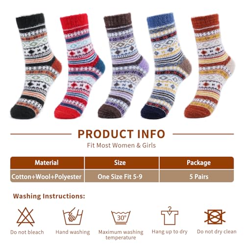Image of ICEIVY 5 Pair Fuzzy Cozy Socks for Women - Warm Comfy Soft Casual Home Sleep Winter Wool Socks - Gifts for Women