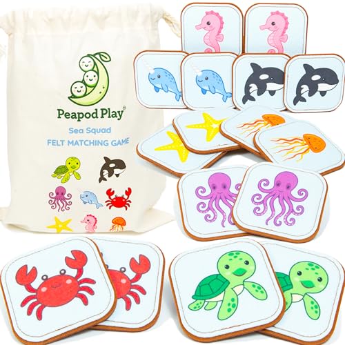 Image of Felt Sea Creature Matching Game for Toddlers – Ocean Memory Game & Flash Cards – Soft and Safe for Ages 1+ – Montessori Preschool Learning Activity – Educational Sea Creature Toy for Girls & Boys