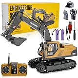 RC Excavator Toy for Boys 3-12, 3-IN-1 Bucket/Claw/Drill, 2.4GHz 14 Channel Construction Truck with 680°Rotating, 2400mAh Battery/LED Lights/Realistic Sounds, Durable Engineering Vehicle Gift for Boys