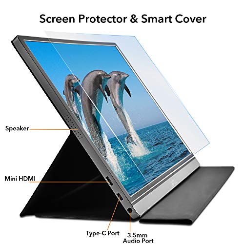 Image of Lepow Portable Monitor 15.6 Inch FHD 1080P Ultra Slim Computer Display, IPS Eye Care Travel Screen with Dual Speakers, Smart Cover, Support Type-C HDMI for Laptop Phone PC Switch Xbox