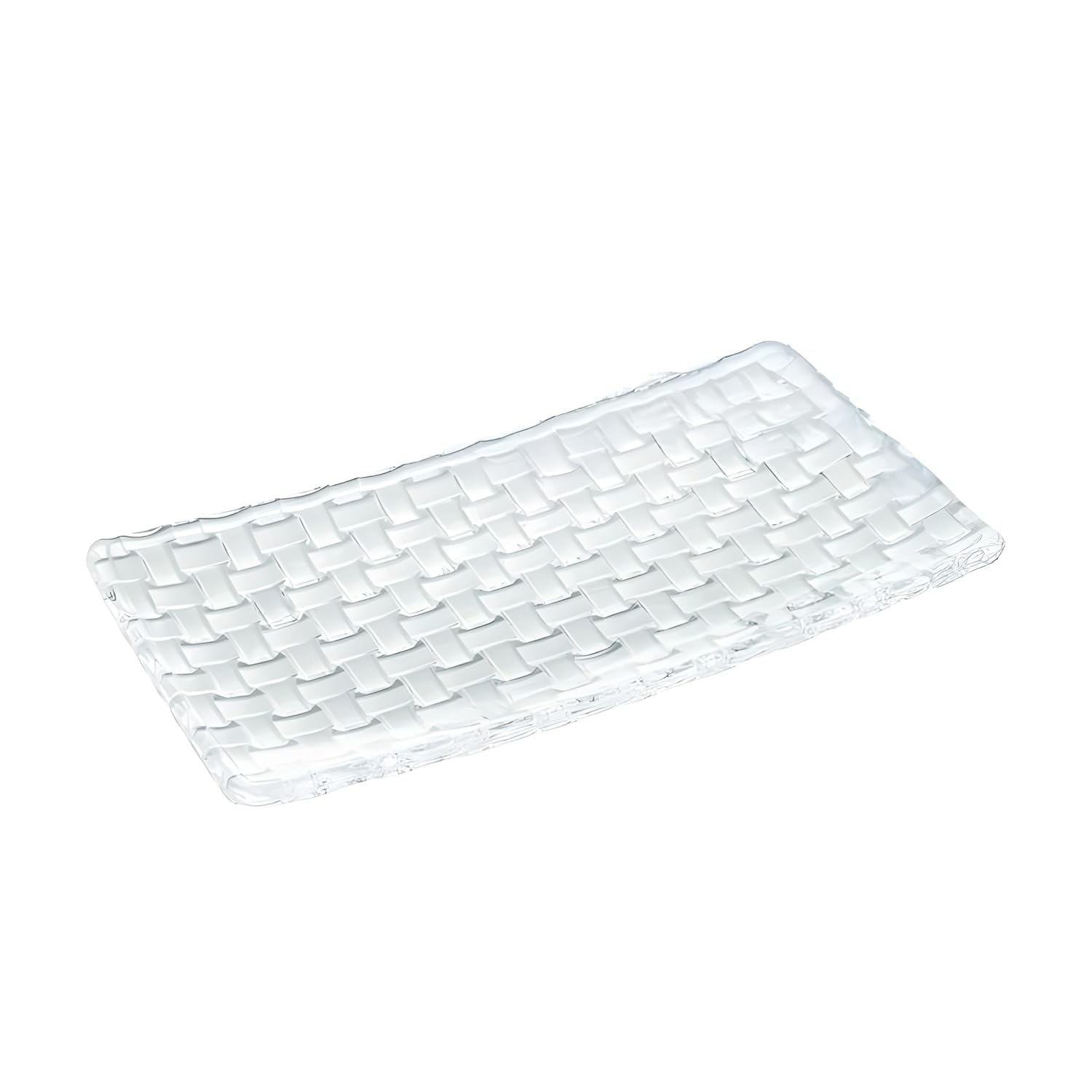 Glassbunny Crystal Glass Rectangular Serving Tray 11" Elegant Grid Relief Long Clear White Serving Plate for Appetizer, Food, Sushi, Snack, Fruit, Cake & Dessert