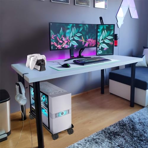 Image of Adjustable Mobile CPU Stand with 4 Rolling Caster Wheels Ventilated Computer Tower Retractable Desktop PC Holder Under Desk Floor Cart Riser 2 PCS