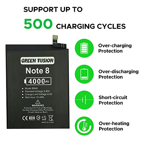 Image of GREEN FUSION Compatible with Redmi Note 8 /8T & Redmi 7 Battery Replacement, BN46 New 0 Cycle Battery for Redmi Note 8 /8T, Redmi 7, Included Toolkit