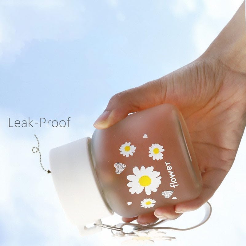 Image of Frosted Glass Water Bottle with Lid 300ml Portable Rope, Small Coffee Mug Cute Juice Jar Flower Tea Drinking Cup for Office, Summer, Home Outdoor, traveling BPA Free, Easy to carry (1)