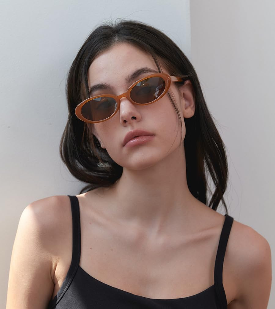 90s Sunglasses for Women Men Retro Small Oval Sunglasses - Image 3