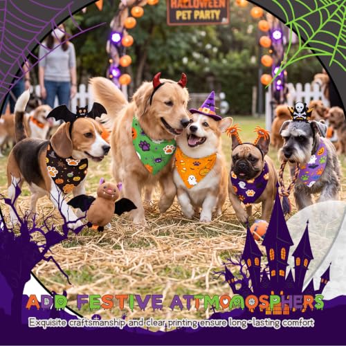 Image of Abbylike 50 Pcs Halloween Dog Bandanas Bulk Cute Dog Paw Prints Pattern