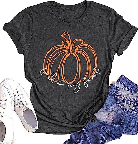 Womens Halloween Pumpkin Shirts Funny Leopard Pumpkin Fall Graphic Tees Tops Cute Thanksgiving Casual Short Sleeve