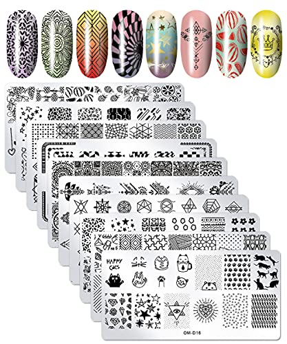 SILPECWEE 10pcs Nail Stamping Plates Nail Stamp Kit Geometry Designs Nail Art Stencil Nail Plate Template Nail Art Accessories For DIY & Salon