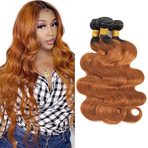 Feelgrace Brazilian Body Wave Human Hair Bundles Ombre 1B/30 Bundles 10A Human Hair Body Wave Hair Extension 22 24 26 Inch
