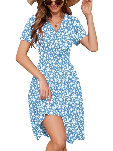 Image of Heymoments Womens Summer Short Sleeve Casual Dresses V-Neck Beach Dress with Pockets S-2XL