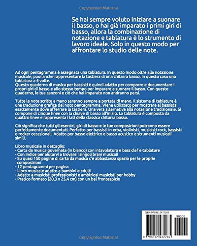 Miniatura 2 de Quaderno di musica per basso 150 pagine di carta da musica con chiave di basso e quadrupla tablatura. Perfetto per comporre e imparare a suonare il