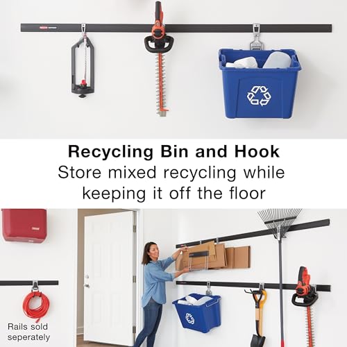 Image of Rubbermaid Garage Fasttrack Recycling Bin Wall Mounted Recycling System Holds up to 50 pounds Blue /Satin Nickel for Home /Garage