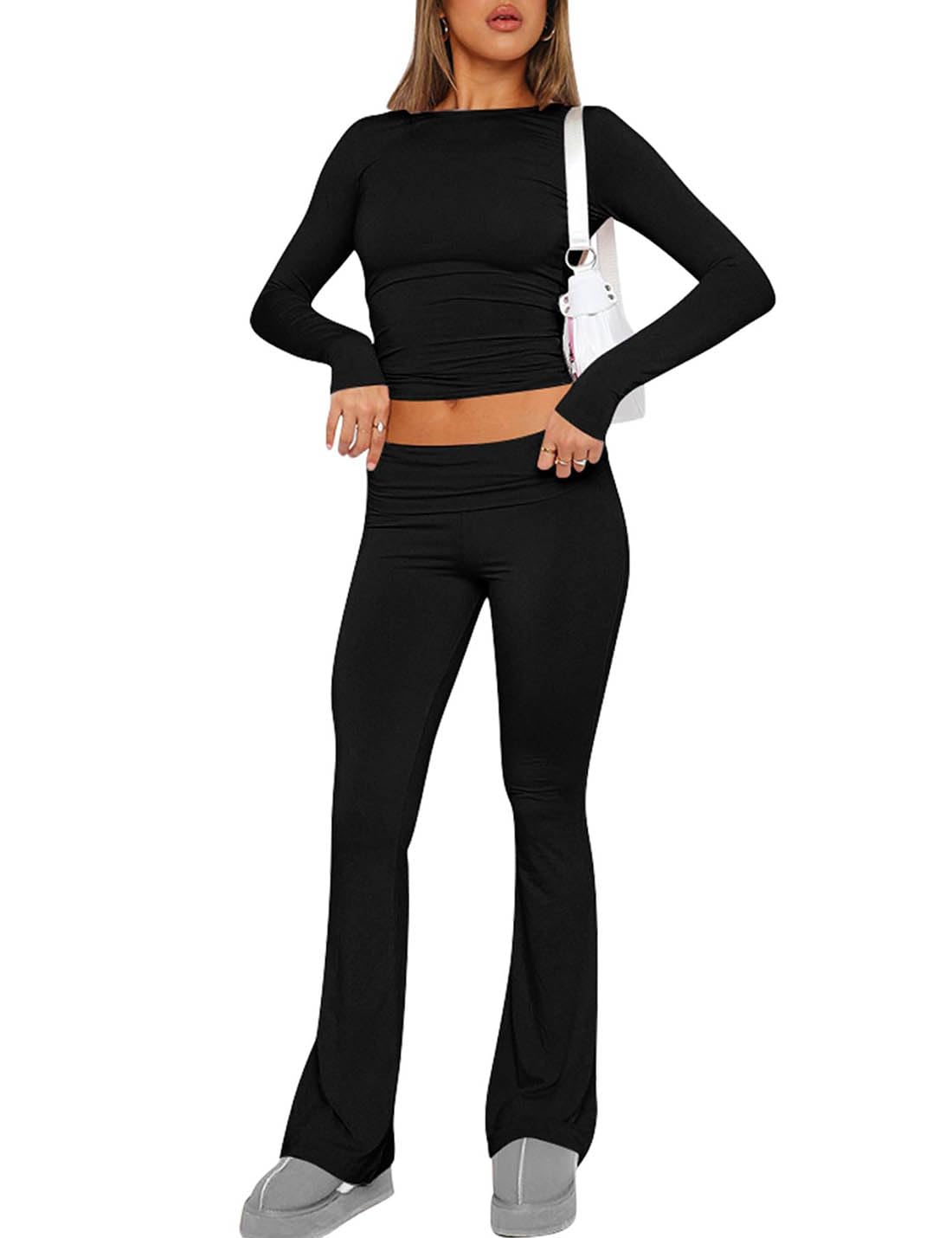 ABINGOO Conjunto de Yoga para Mujer Conjunto de Ropa Deportiva de Fitness 2 Piezas Crop Top y Pantalón Elástico de Cintura Baja