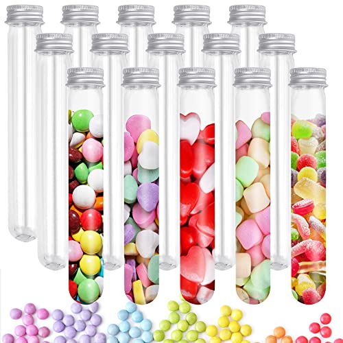 REFORUNG 20 PCS Tubos de Ensayo de Plástico con Tapa Tubo de Ensayo Laboratorio 90ML Tubos de Ensayo para Chuches Tubos de Prueba de Plástico Transparente para Perlas Dulces Flor Laboratorio