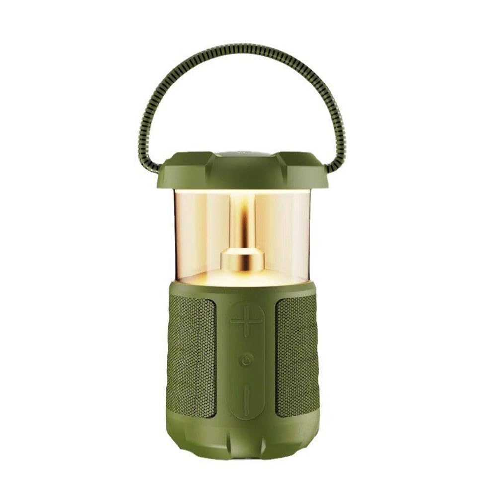 Wielofunkcyjna lampa kempingowa, przenośna wodoodporna lampa kempingowa z głośnikiem BT, 2 regulacja temperatury barwowej jasności Odtwarzanie kart TF na kemping piesze wycieczki (Green)