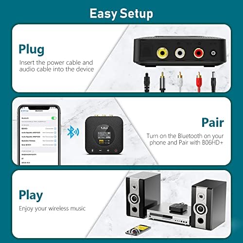 1Mii B06HD+ Hi-Fi Bluetooth 5.1 Music Receiver for Home Stereo w/LDAC, Hi-Res Bluetooth Adapter w/Audiophile DAC aptX HD Volume Control OLED Display, Wireless Audio Adapter for AV Receiver/Amplifier