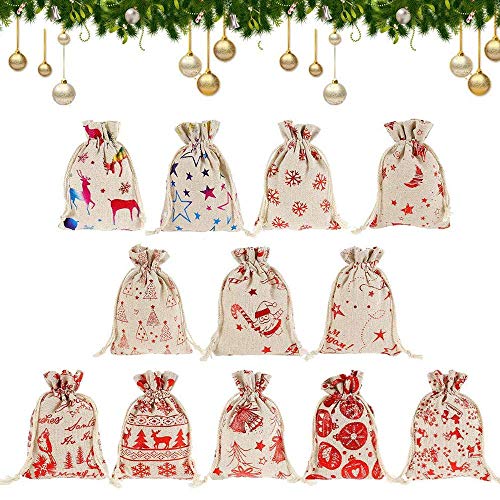 Feliciay 24 Pz Sacchetti Regalo con Coulisse Sacchi Sacchetti Regalo in Iuta Regalo di Natale per Bomboniere Sacchetto Abbronzante Caramelle Goody Wrapper Forniture per Bomboniere di Compleanno