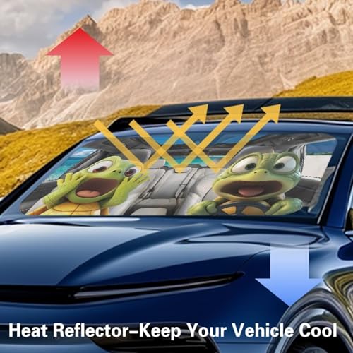 Image of Funny Turtle Car Front Windshield Sun Shade Foldable Car Windshield Sun Shade UV Rays and Keeps Vehicle Cool Easy to Install for Most Sedan Truck SUV