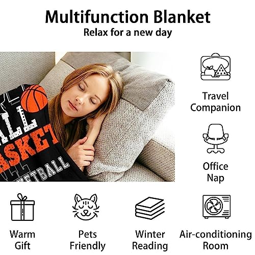 Mercuryelf Basketball Throw Blanket - Soft, Fuzzy & Warm - 40x50 Inches Flannel Blankets for Travel, Office - Black Sports Throws Gift for Kids