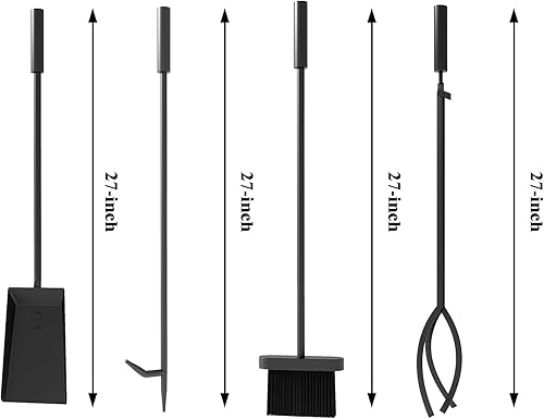 Miniatura 3 de Fire Beauty Juego de herramientas para chimenea, 5 piezas, accesorios para fuego, soporte para estufas de leña, mango de hierro forjado, soporte