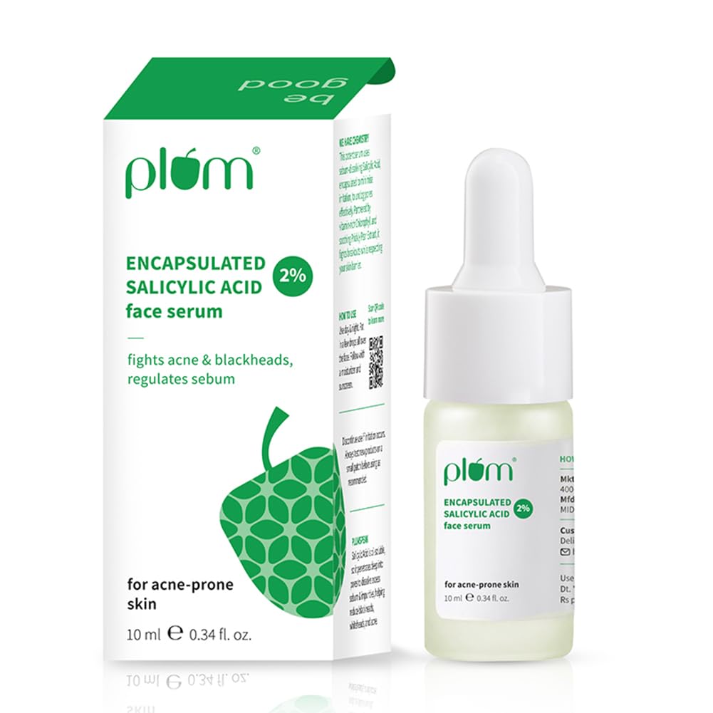 plum 2% encapsulated salicylic acid face serum | fights active acne, controls oil & soothes inflammation | lightweight & quick-absorbing serum for face | for all skin types | for women & men | 10ml