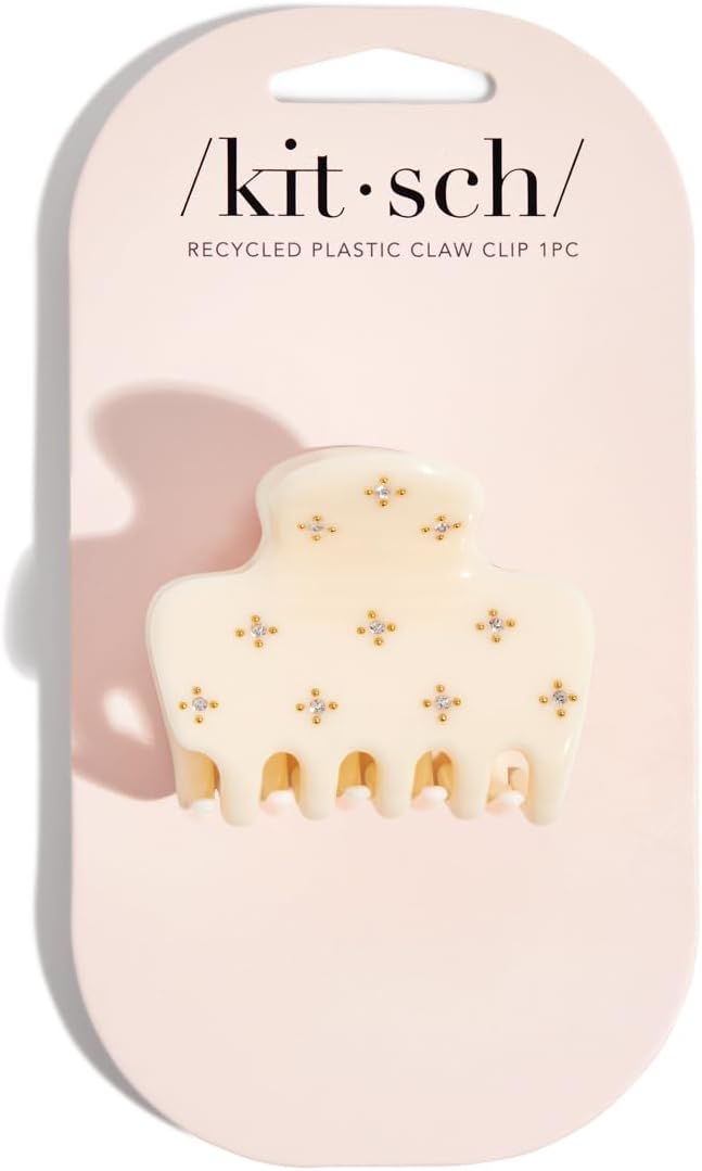 Kitsch Recycled Plastic Rhinestone Medium Puffy Claw Clip | Ideal Gifts for Women, 1pc- Ivory