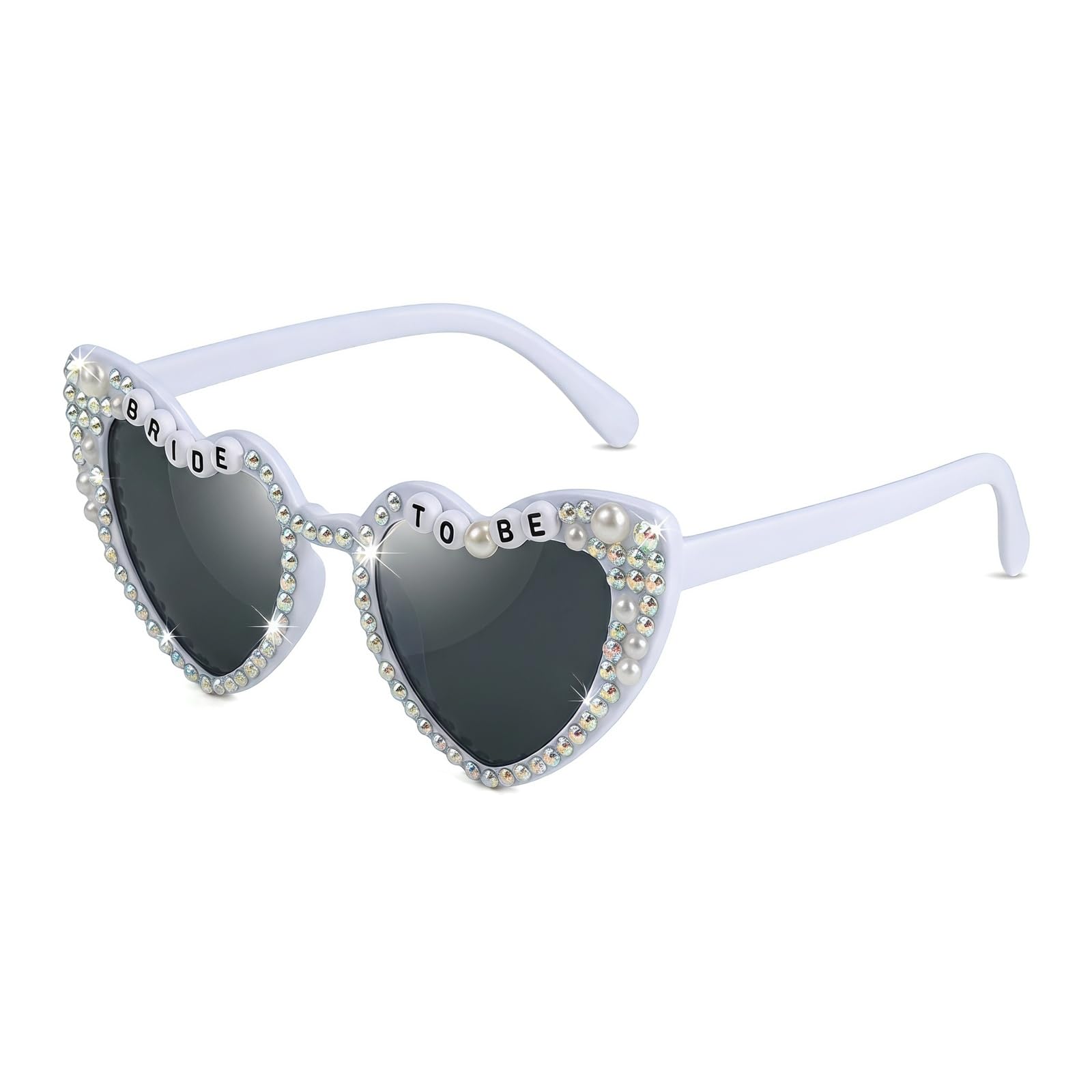 Zirax Bride to Be Sunglasses - Heart Shaped Pearl & Rhinestone Hen Do Glasses, Bachelorette Party Accessories, Bridal Shower Photo Booth Props for Women