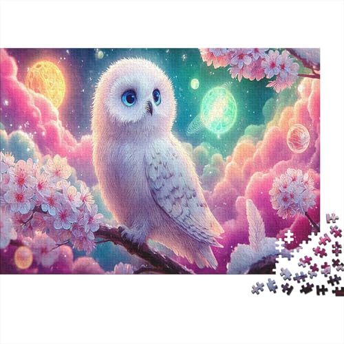 Buho Blanco Puzzle de 1000 Piezas Cerezos Flor Noche Juego de Puzzle 1000 Piezas Puzzle para Adultos Decoración Relajante 70x50cm/1000pcs