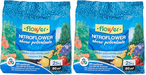 Nitroflower Abono granulado Polivalente Universal Azul 2,5 kg para Horticultura, Jardinería y Olivos, Fórmula NPK Equilibrada, Granulado Complejo, Multicolor, 21x8x30 cm (Paquete de 2)