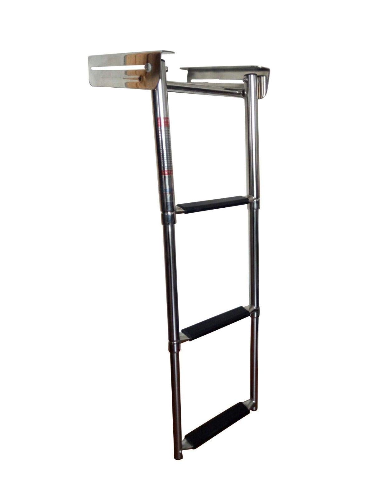 East Kay 3 Step Under Platform Slide Mount Boat Ladder, Telescoping Folding Boarding Ladder