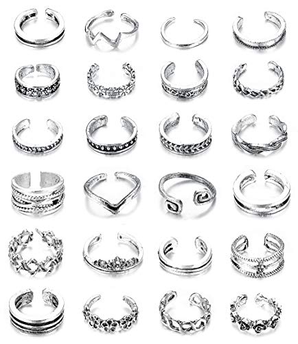 Finrezio 24PCS Open Toe Rings Set for Women Girls Various Types Knuckle Ring Vintage Retro Finger Ring Adjustable