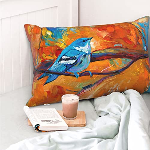 Bluebird Thrush Painting Pillowcase With Hidden Zipper Microfiber Pillow Cover Queen Size 20"X 30", Breathable And Ultra Soft For Sofa Bed Sleeping #TOP3