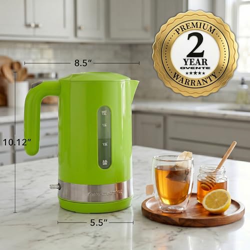 Image of OVENTE 1.8L Electric Kettle, BPA-Free with Easy-Fill Lid, Green KP413G | 1500W Fast Boiling Water Heater, Auto Shut-Off, Boil-Dry Protection, 360 Swivel Base, Clear-View Window, Removable Filter