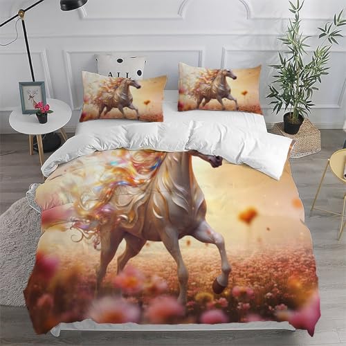 Housse de couette enfant cheval blanc 220x240 parure de lit 3D avec fermeture éclair - 6