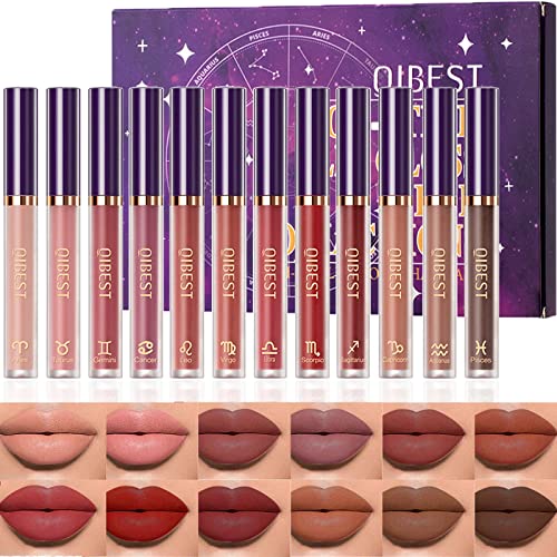 Aseawave 12Pcs Matte Liquid Lipstick Makeup Set, Special Zodiac Design Non-Stick 24 Hour Long Lasting Liquid Lipgloss Lip Stain Lip Gloss Set for Girls and Women
