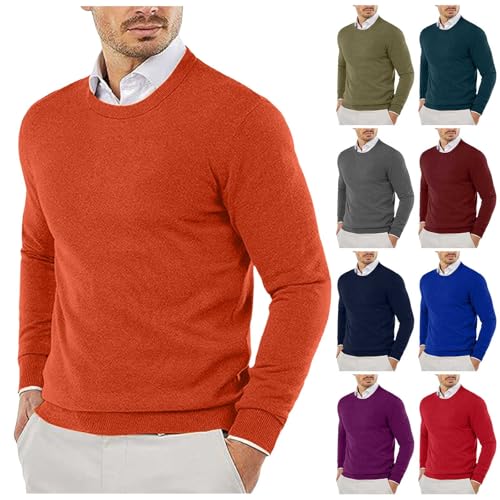 Fxbar Men's Crewneck Sweaters and Pullovers Mens Crewneck Sweater Soft Pullover Sweaters Long Sleeve Knitted Textured Jumper Fall Winter Outwear, Orange-b, Medium