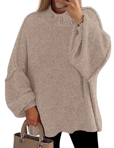 PRETTYGARDEN Women's 2025 Fall Oversized Sweaters Chunky Knit Mock Neck Long Sleeve Casual Trendy...