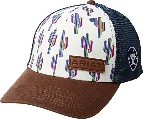 ARIAT Womens Cactus Design Cap with Faux Leather Patch and Mesh Back (Multicolor)
