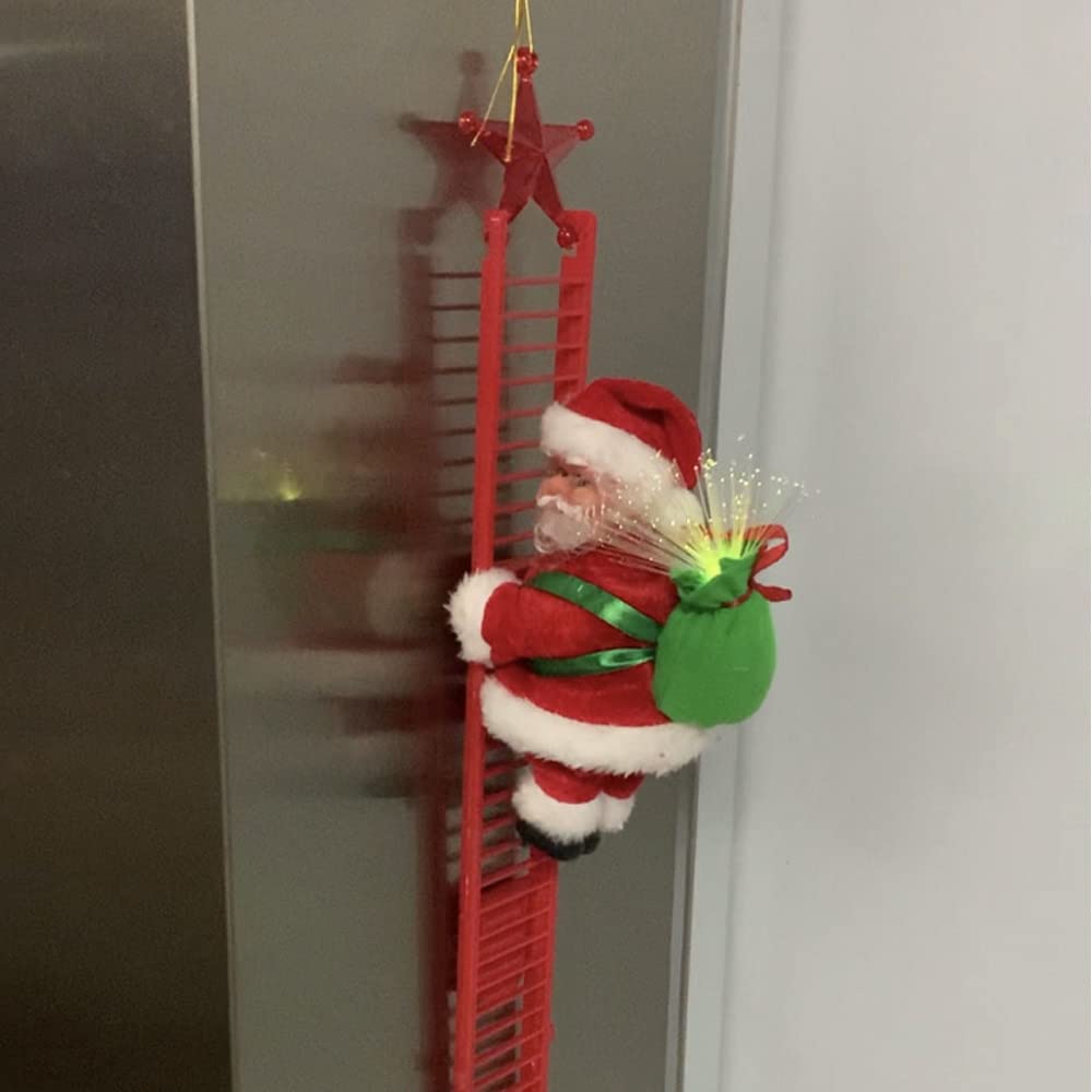 Albero di Natale appeso Babbo Natale elettrico Ornamenti per l'albero di Natale Babbo Natale Arrampicata O Scala rampicante Decorazione Regalo di Capodanno con musica Appendere artigianato fai da te