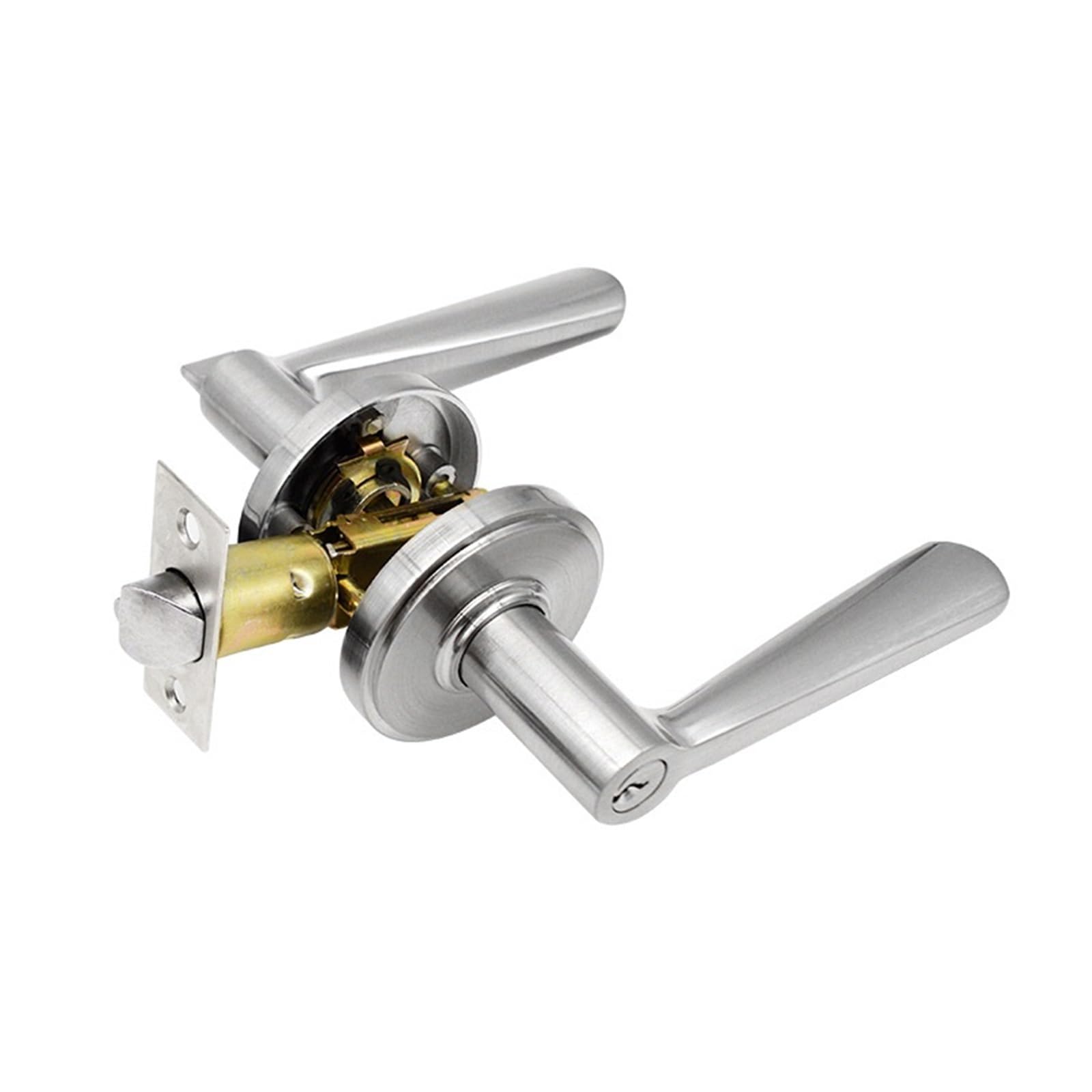 Manija para puerta de baño HC-602, cerradura de tres palancas color acero sin llave