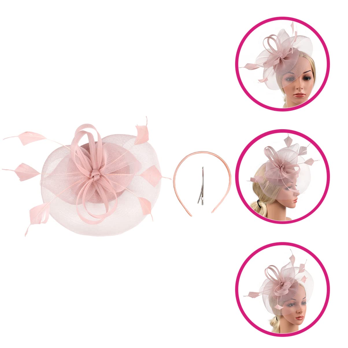 minkissy 5pezzi Fascinator Rete con Fiore Piuma per Donne Cappello Elegante per Cerimonie Feste e Matrimoni Accessorio da Tea Party