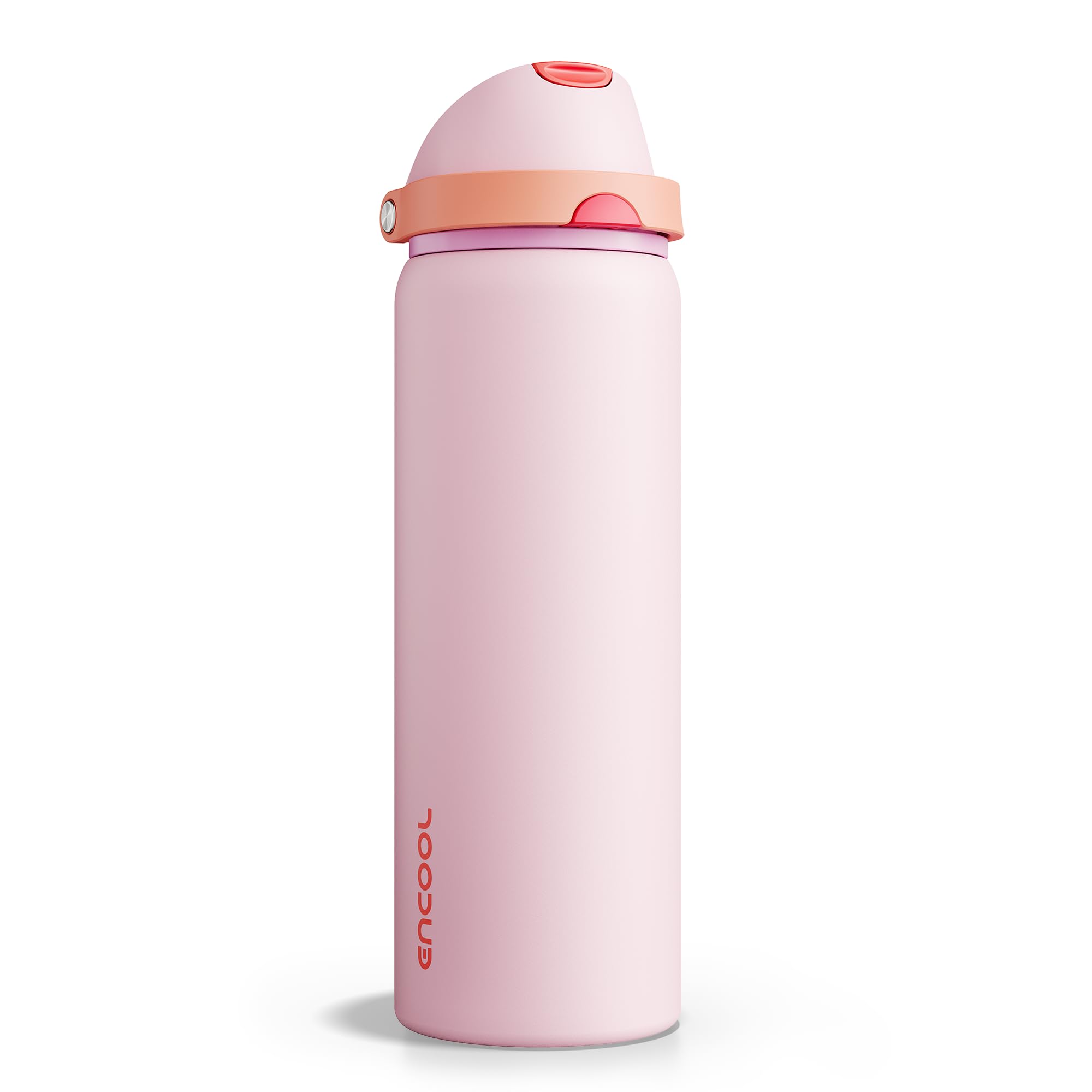 Insulated Water Bottle with Straw - Encool Stainless Steel Water Bottle with Push Button Lid, Leak-Proof &amp; BPA-Free, Keeps Cold for 24 Hours for Sports, Travel, Gym (32 oz, Lily-Red)