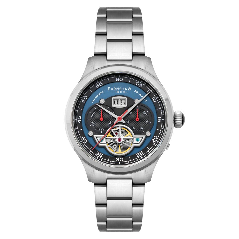 Thomas EarnshawMen's 43mm Baron Grand Date Calendar Open Heart Automatic Watch with Solid Stainless Steel Bracelet ES-8187