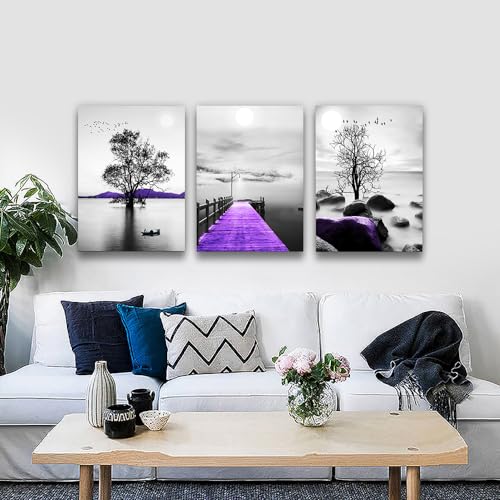 Canvas Wall Art For Living Room Canvas Wall Decorations For Bedroom Large Size Modern Wall Decor Painting Black And White Canvas Pictures Artwork Purple Scenery Canvas Art Prints Dormitory Decor