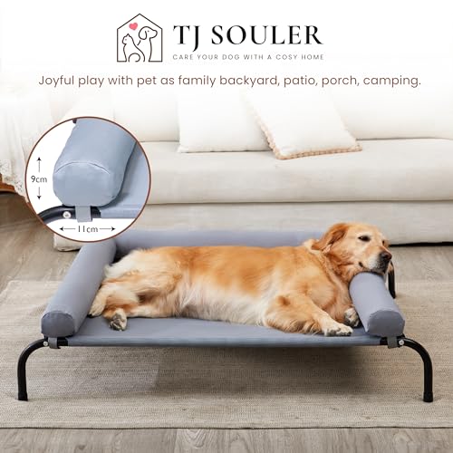 TJSOULER Outdoor-Hundebett mit abnehmbarem Bloster, kühlendes erhöhtes Hundebett für mittelgroße Hunde, atmungsaktives, waschbares Netzgewebe, für Haus und Garten L Grau